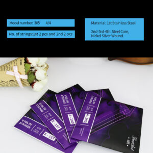 Danchet Violin Strings 4/4 E1. 2 pcs & A2. 2 pcs Senior Level, Ball End, Stainless Steel and Nickel Silver Wound 305