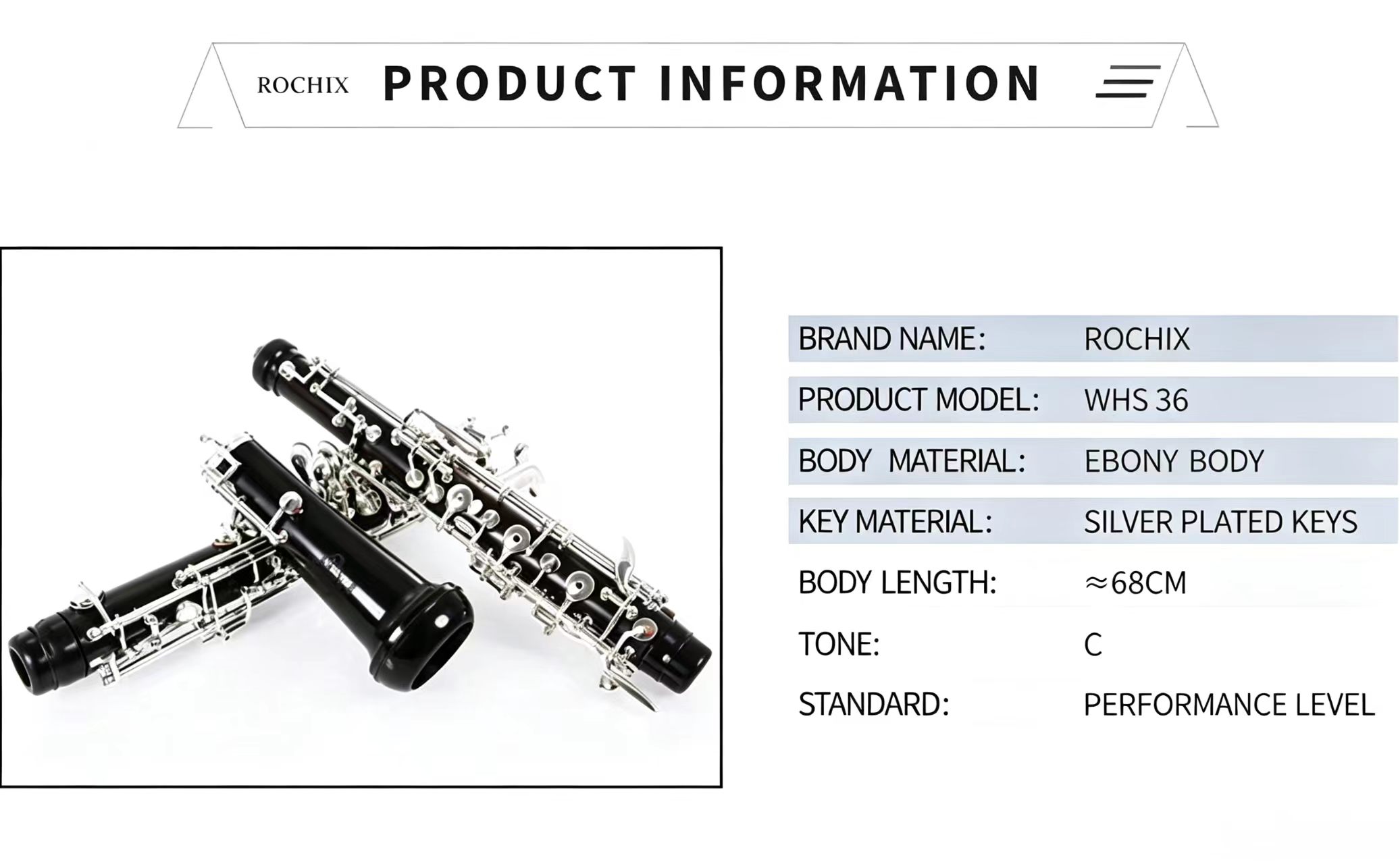 Rochix Advanced-Level Ebony body Semi Automatic Silver Plated Student Level Oboe