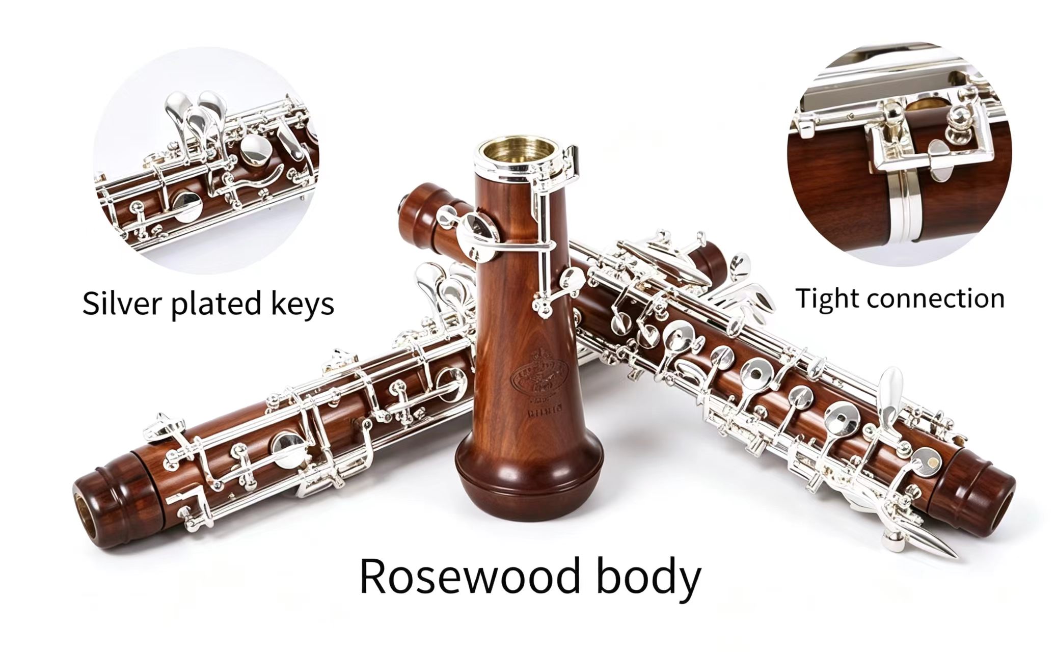 Rochix Beginner Level Redwood Body Silver Plated Semi Automatic Oboe(Out of stock)