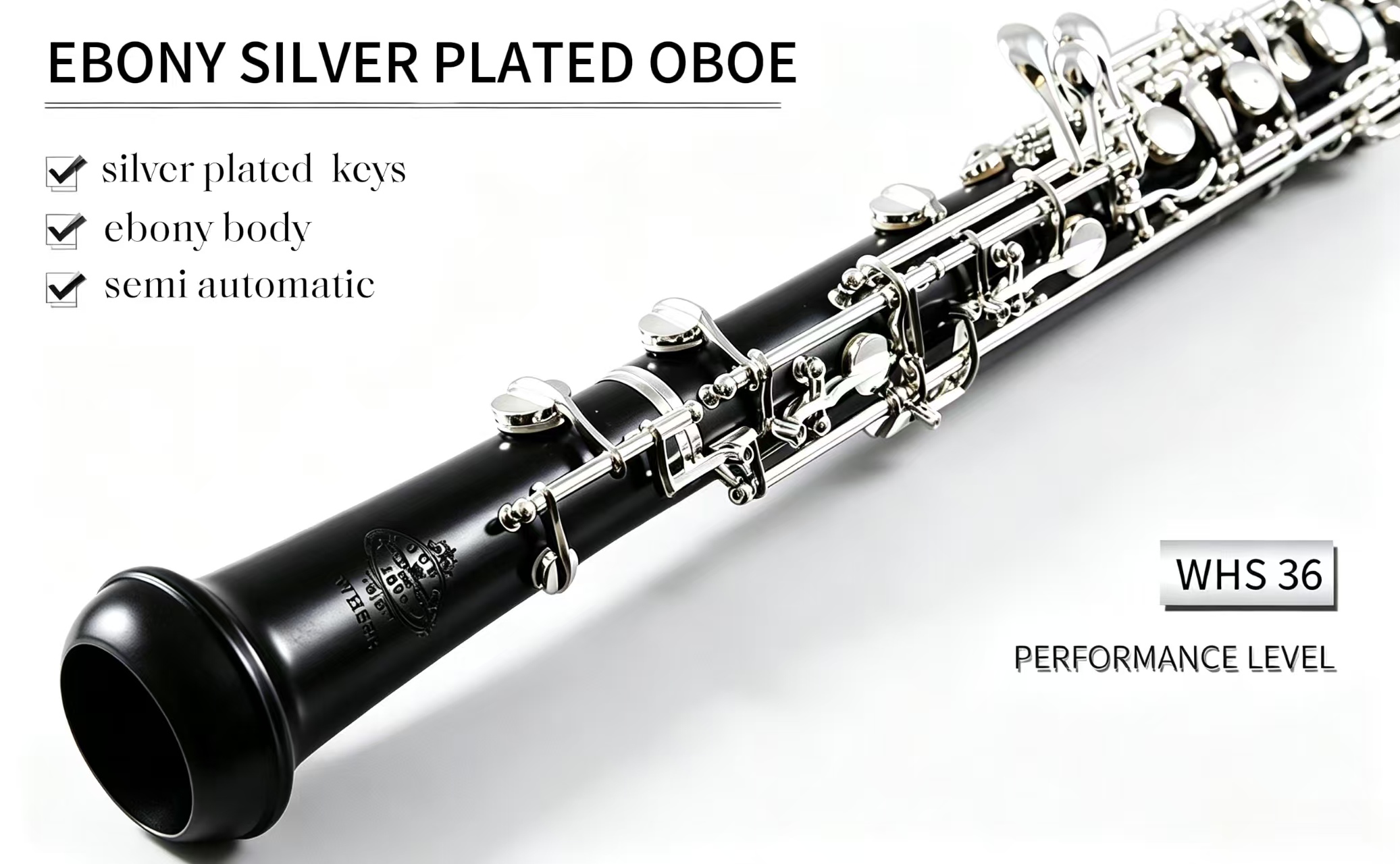 Rochix Advanced-Level Ebony body Semi Automatic Silver Plated Student Level Oboe