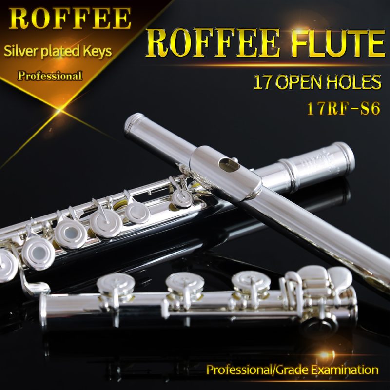 ROFFEE Professional Performance Level Nickel Silver Body Silver Plated 17 Open Holes Flute