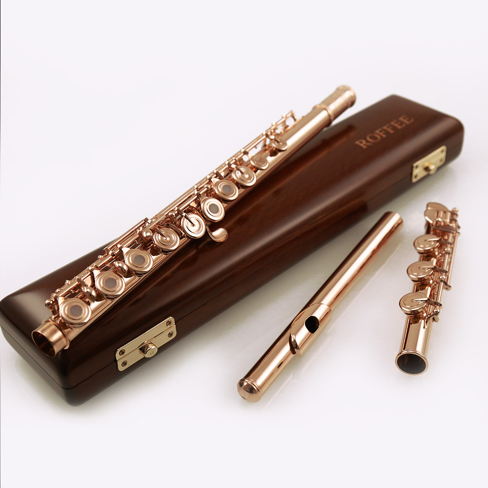 ROFFEE Professional Performance Level 17 Open Holes Rose Gold Plated Sterling Silver Flute