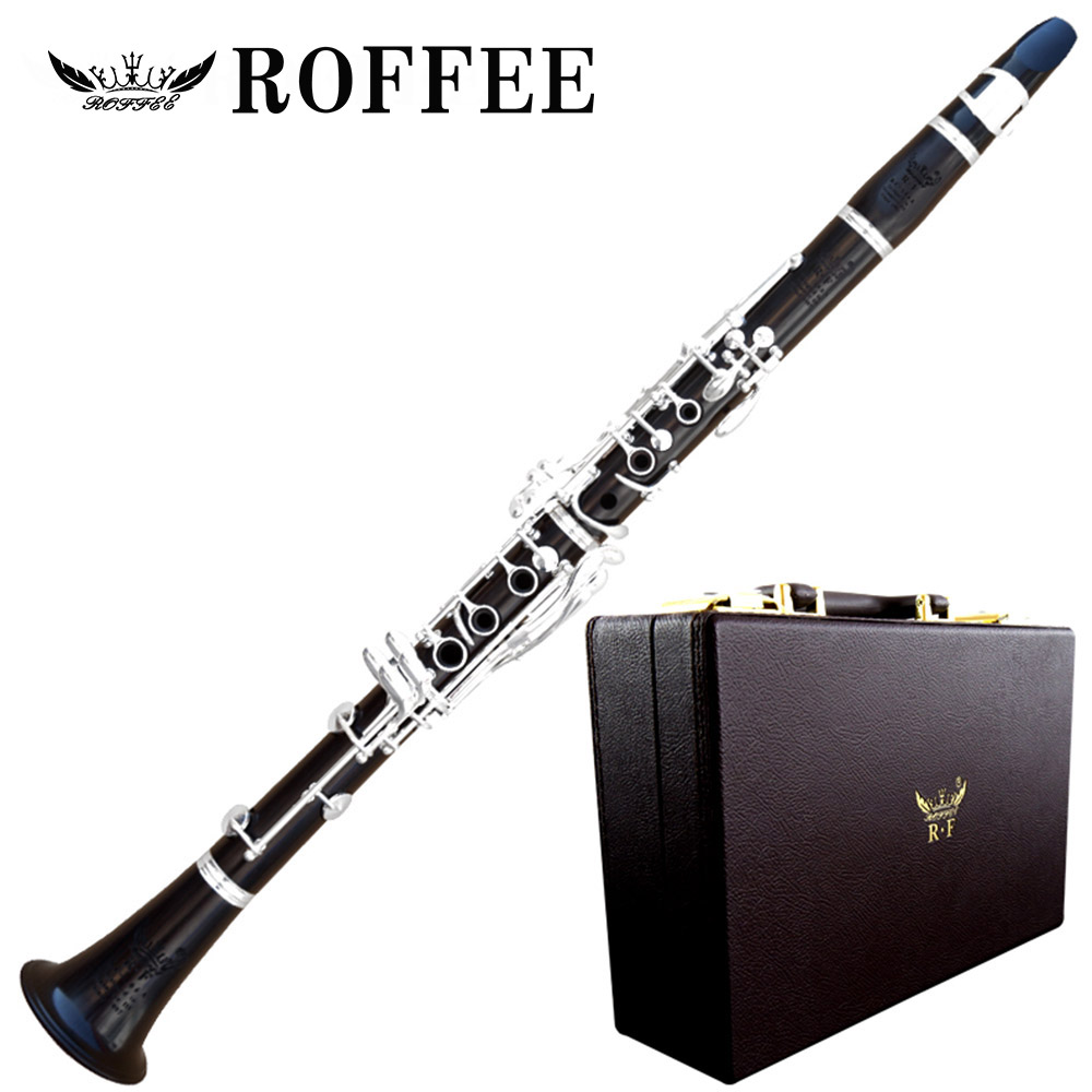 ROFFEE Professional Performance Level Ebony Wood Silver Plated 18 Keys Bb Tone Clarinet