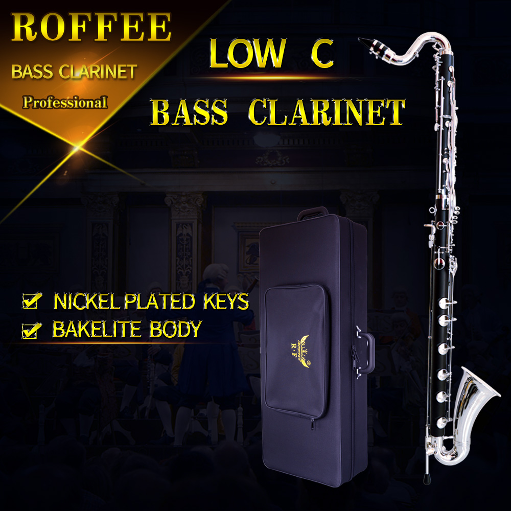 ROFFEE Professional Performance Level Bakelite Nickel Plated LOW C Bass Clarinet