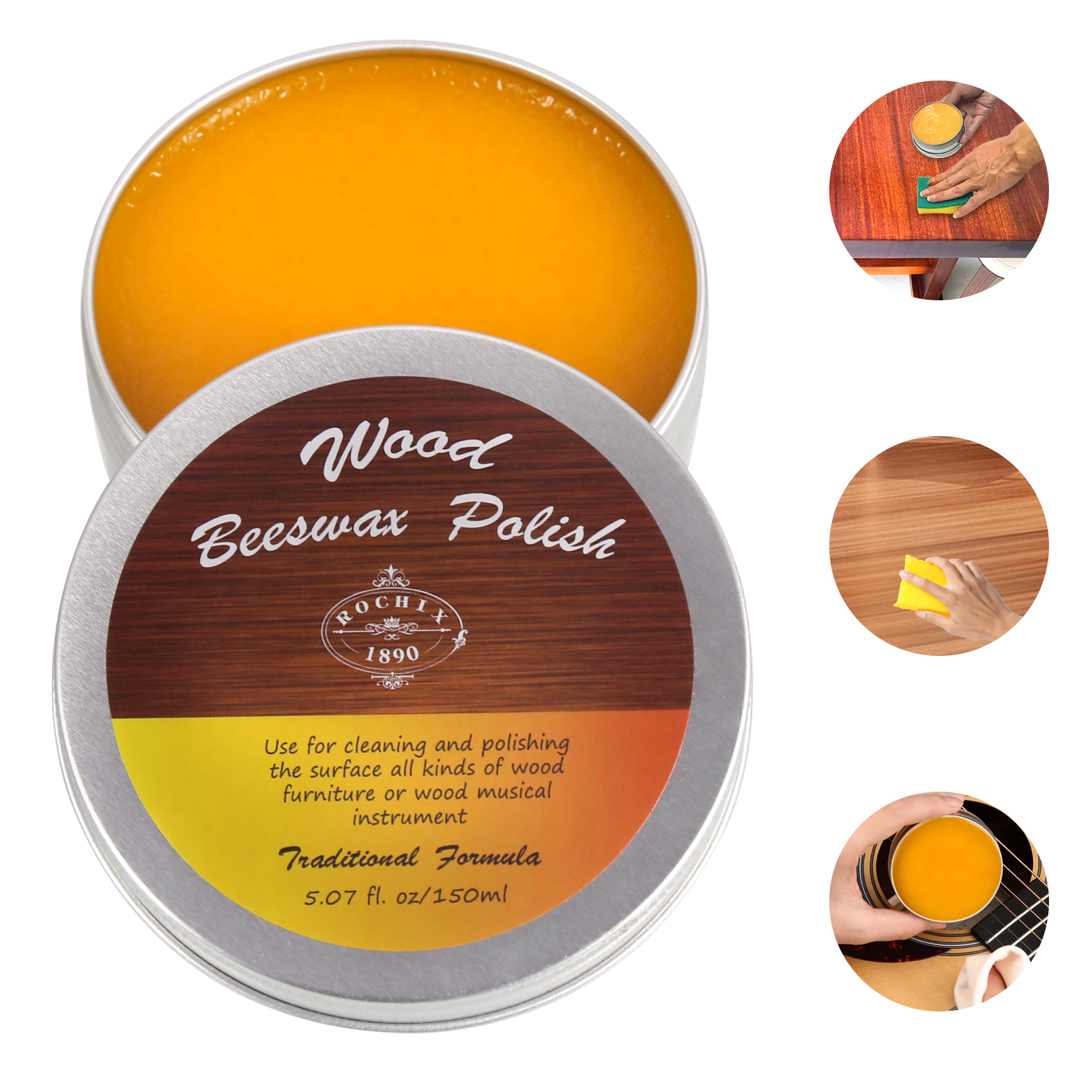 Wood Beeswax Furniture Polish Traditional Beeswax Polish for Wood Furniture, Floors,Wood Doors, Tables, Chairs to Protect & Care,5.07 fl.oz/150ml