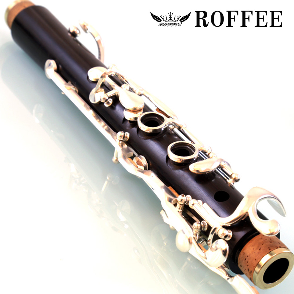 ROFFEE Professional Performance Level Ebony Wood Silver Plated 18 Keys 4 Rings G Tone German Style Clarinet