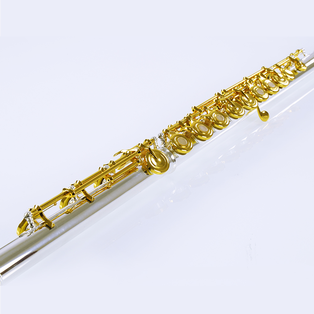 ROFFEE Cupronickel Body 17 Open Holes Inline Nickel Silver Mouthpiece Gold Plated Keys Silver Plated Flute