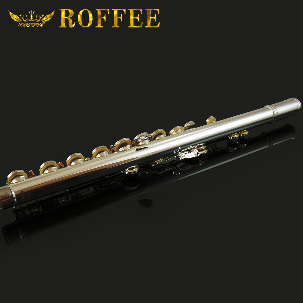 ROFFEE Professional Performance Level Nickel Silver Body Sterling Silver Mouthpiece Silver Plated Keys 17 Open Holes Flute