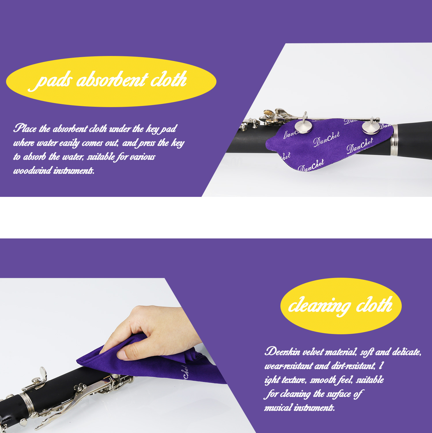 Clarinet Cleaning Kit, Clarinet and Saxophone Care Kit, Key Oil, Cork Grease, Cotton Swabs, Cleaning Cloth, Thumb Rest, Mouthpiece Brush, Screwdriver...