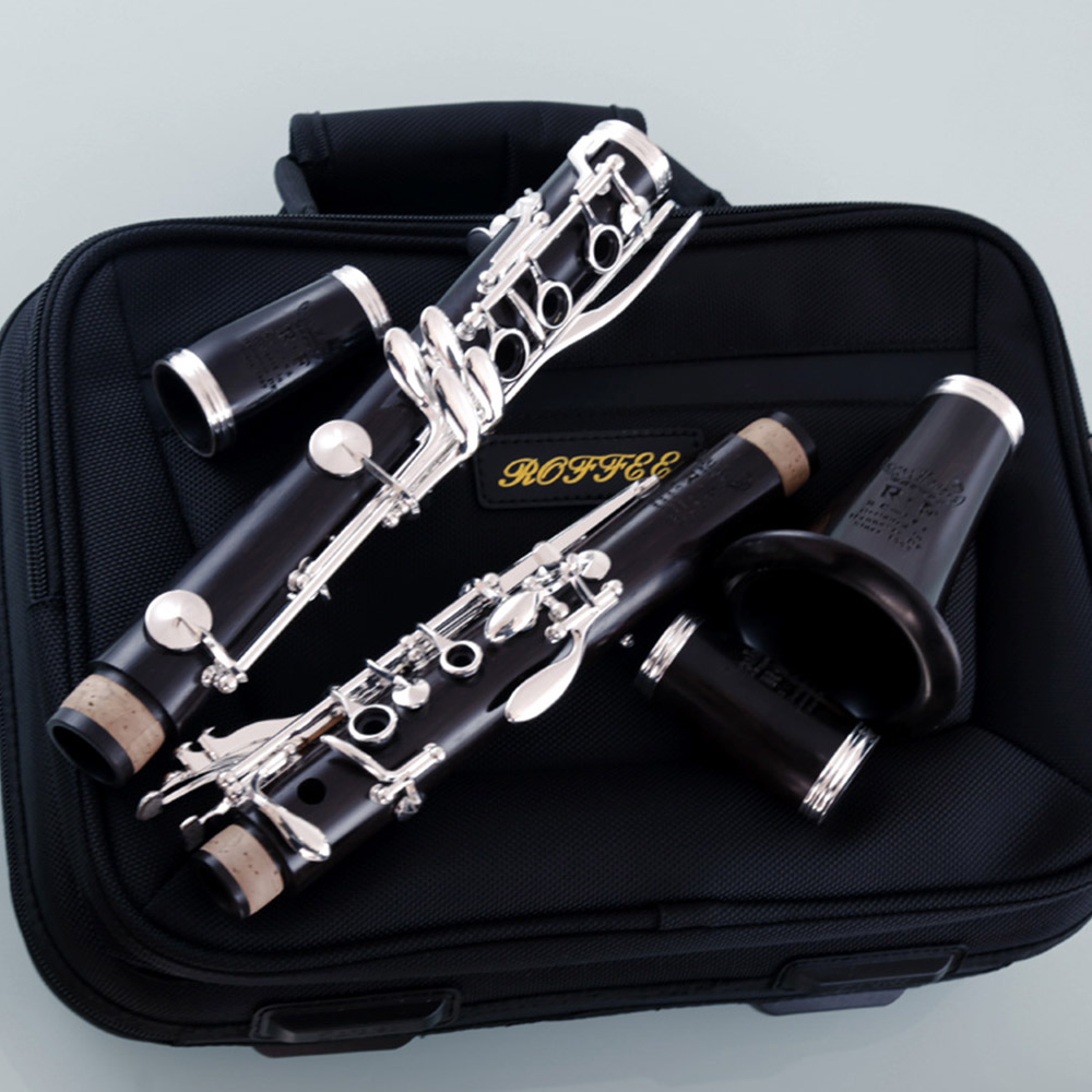 ROFFEE Professional Performance Level Ebony Wood Silver Plated 17 Keys Bb Tone Clarinet