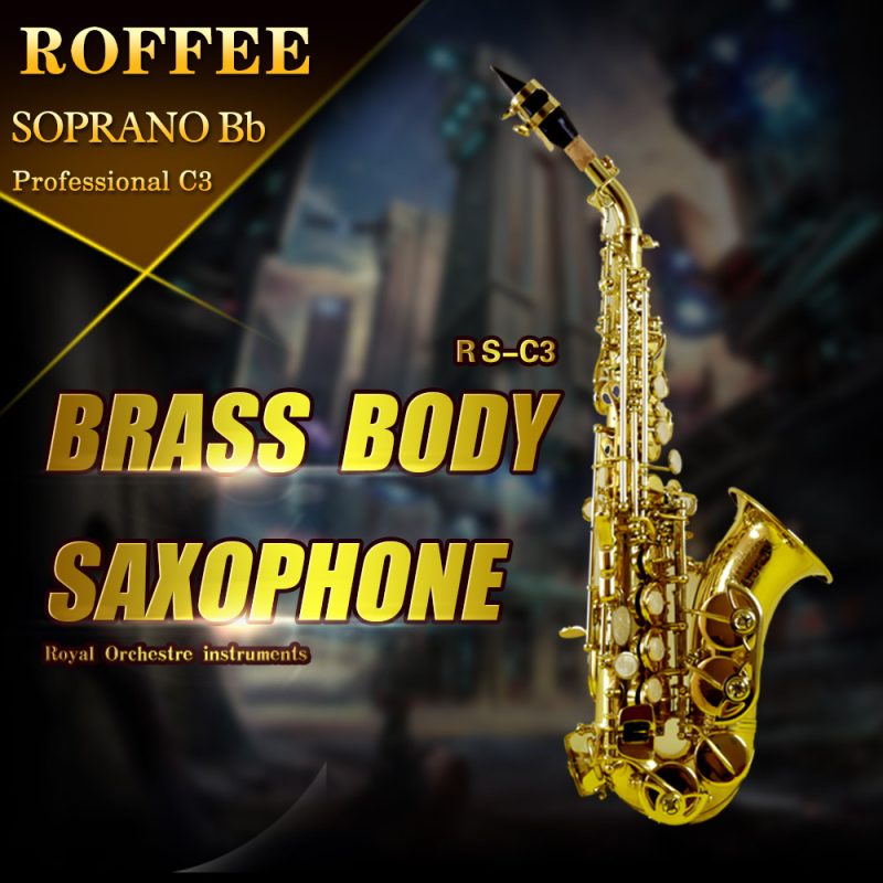 ROFFEE Professional Performance Level Children Small Bend Soprano Brass Bb Tone Saxophone