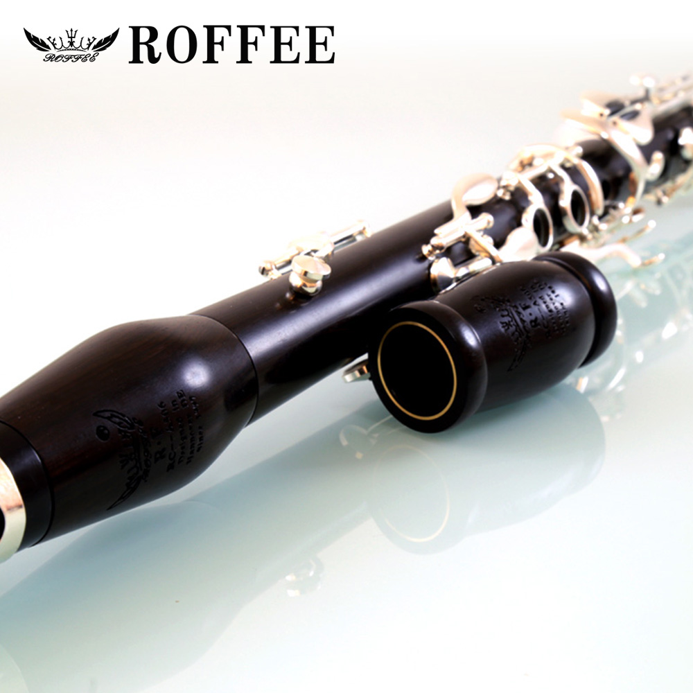 ROFFEE Professional Performance Level Ebony Wood Silver Plated 18 Keys 4 Rings G Tone German Style Clarinet