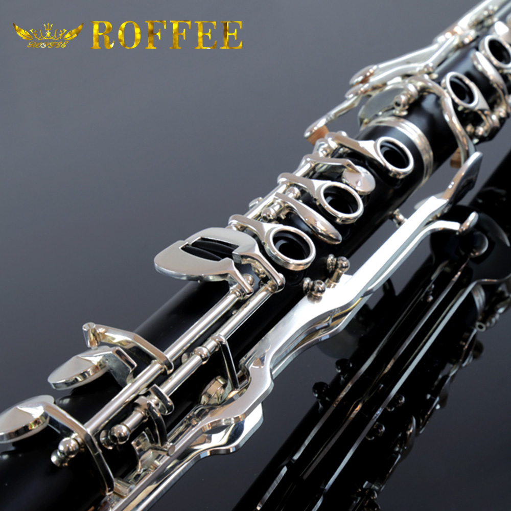 ROFFEE Professional Performance Level Ebony Wood Silver Plated 20 Keys 6 Rings G Tone Clarinet