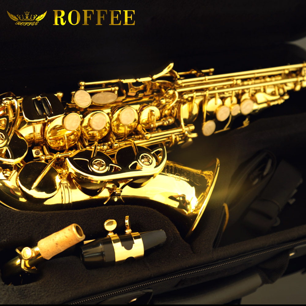 ROFFEE Professional Performance Level Children Small Bend Soprano Brass Bb Tone Saxophone
