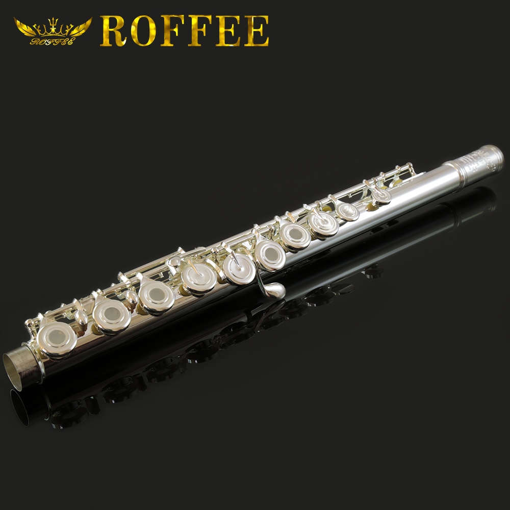 ROFFEE Professional Performance Level Nickel Silver Body Sterling Silver Mouthpiece Silver Plated Keys 17 Open Holes Flute