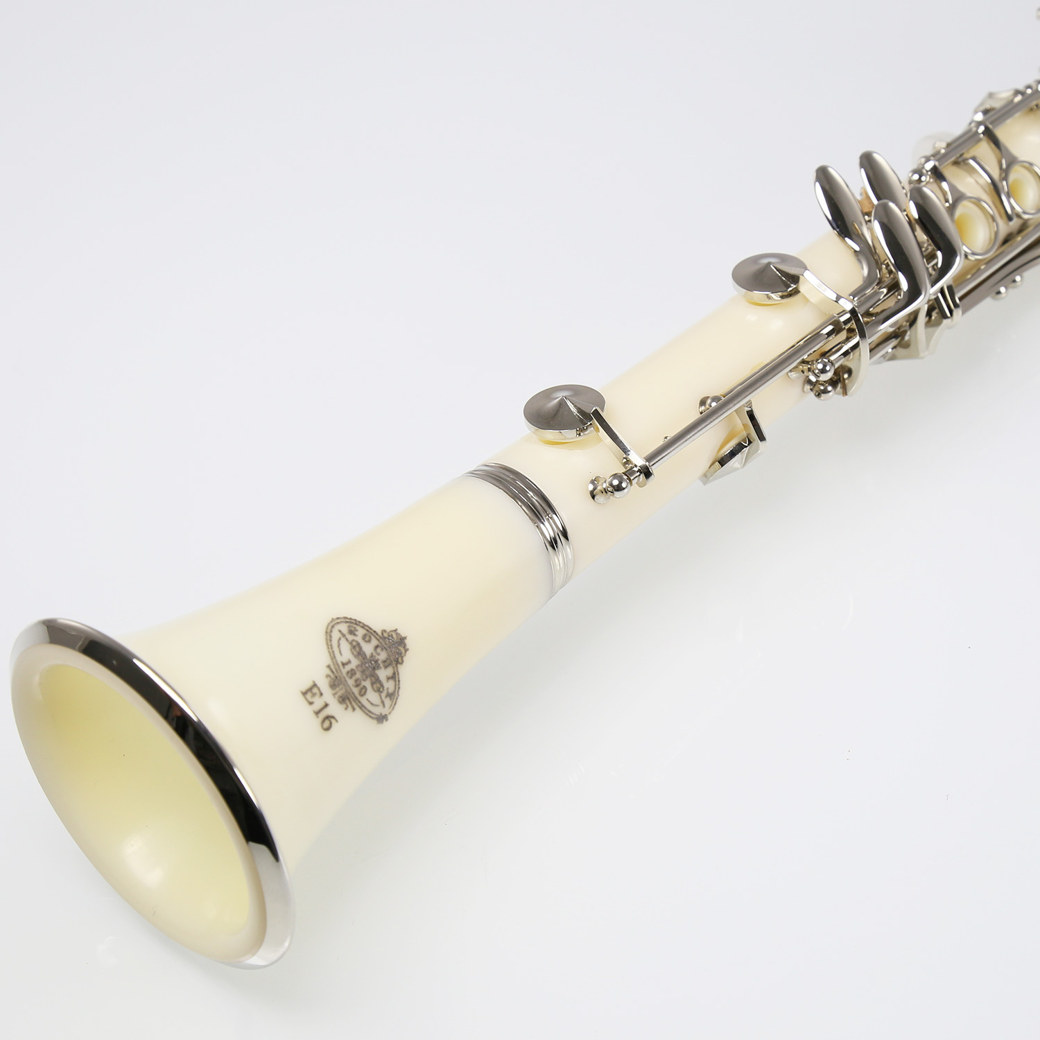 Rochix Clarinet Beginner Student Level White E16 B Flat ABS Nickel Plated 17 Keys Bb Tone with 2 Berrels,Case,5 Reeds,Mouthpiece and More