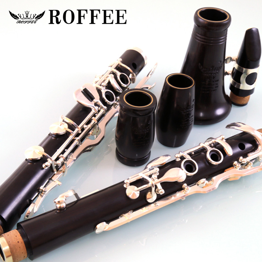 ROFFEE Professional Performance Level Ebony Wood Silver Plated 18 Keys 4 Rings G Tone German Style Clarinet