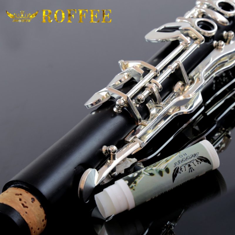 ROFFEE Professional Performance Level Ebony Wood Silver Plated 20 Keys 6 Rings G Tone Clarinet