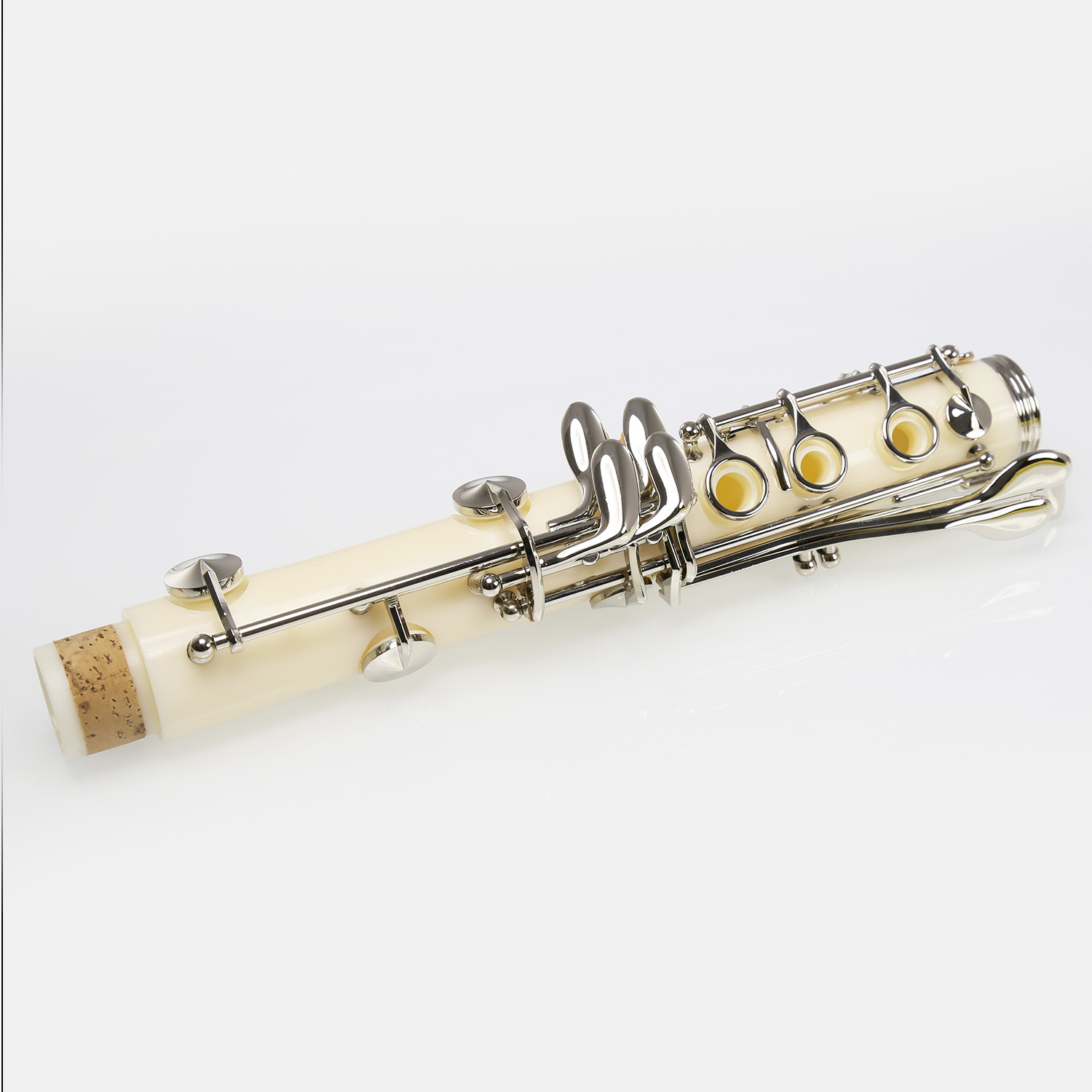 Rochix Clarinet Beginner Student Level White E16 B Flat ABS Nickel Plated 17 Keys Bb Tone with 2 Berrels,Case,5 Reeds,Mouthpiece and More