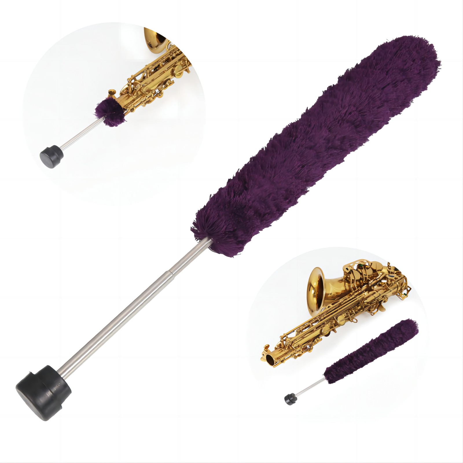 Alto Saxophone Sax Cleaning Brush Duster Cleaner Maintain Care Tool,Stretchable Length 3 Sections