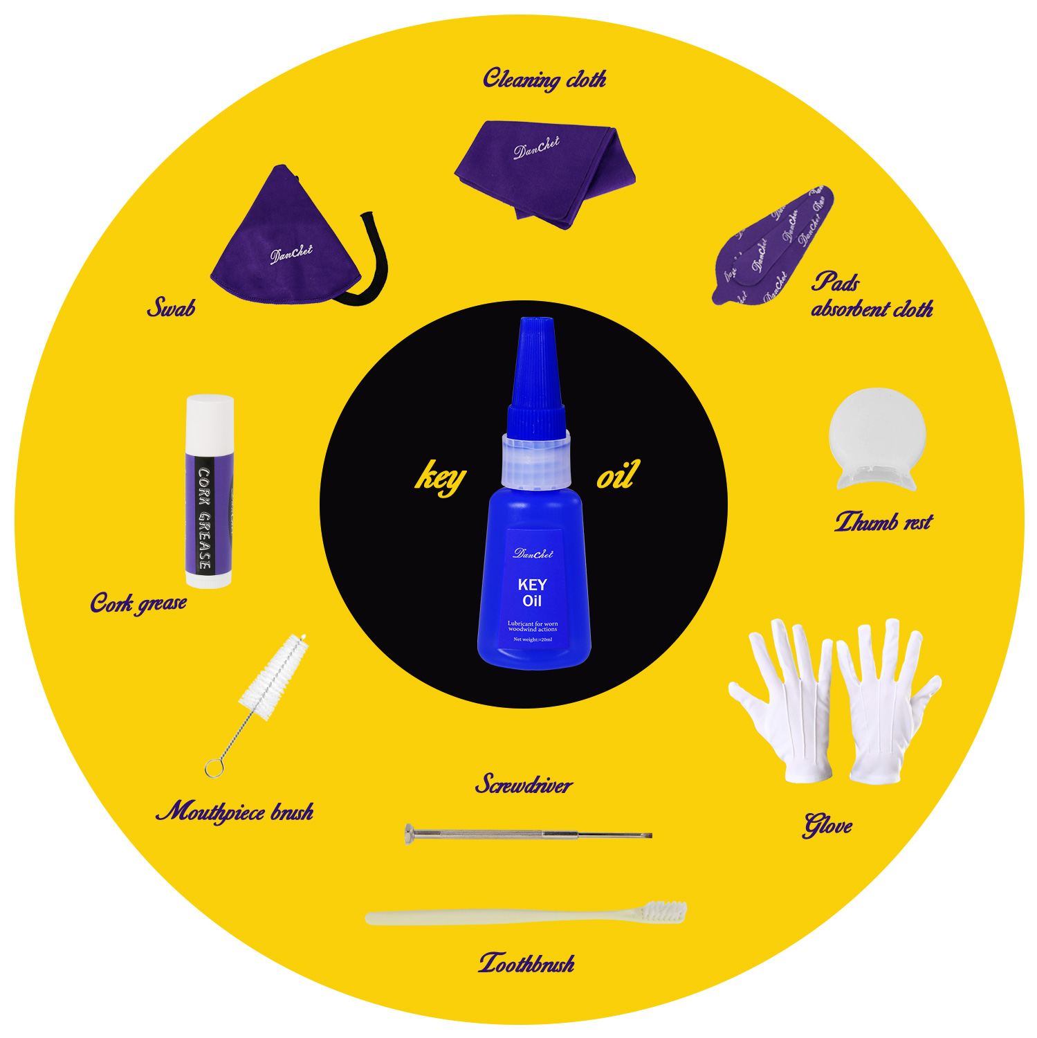 Clarinet Cleaning Kit, Clarinet and Saxophone Care Kit, Key Oil, Cork Grease, Cotton Swabs, Cleaning Cloth, Thumb Rest, Mouthpiece Brush, Screwdriver...