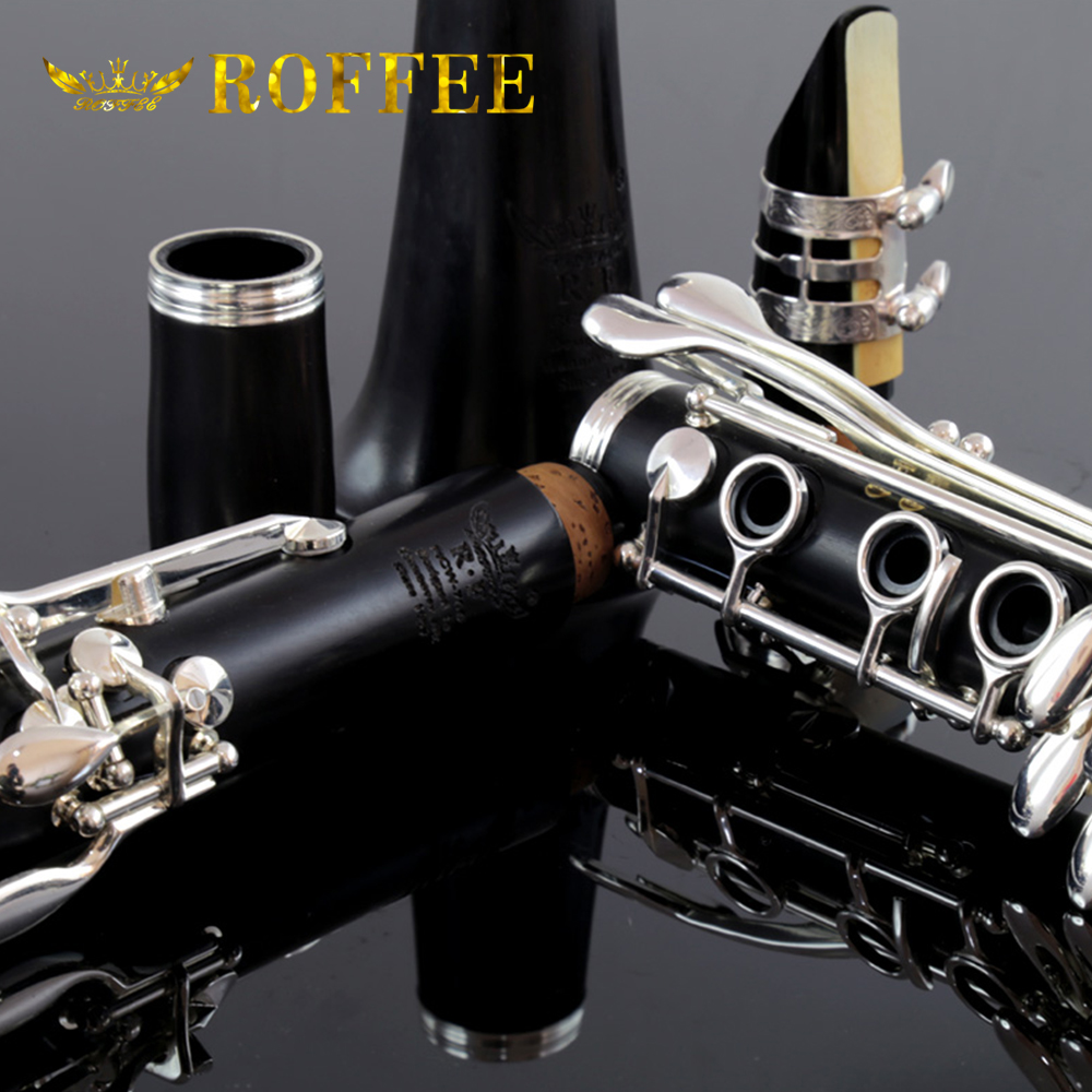 ROFFEE Professional Performance Level Ebony Wood Silver Plated A Tone Clarinet