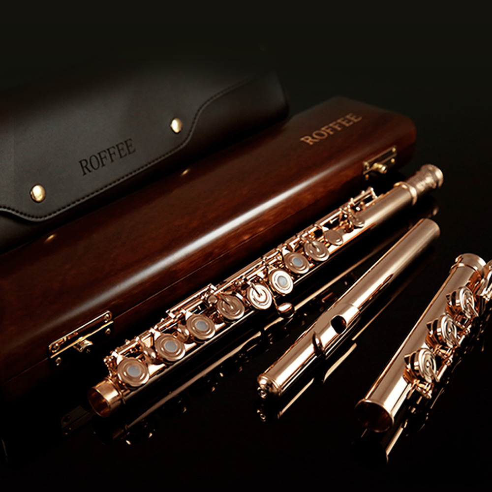 ROFFEE Professional Performance Level 17 Open Holes Rose Gold Plated Sterling Silver Flute