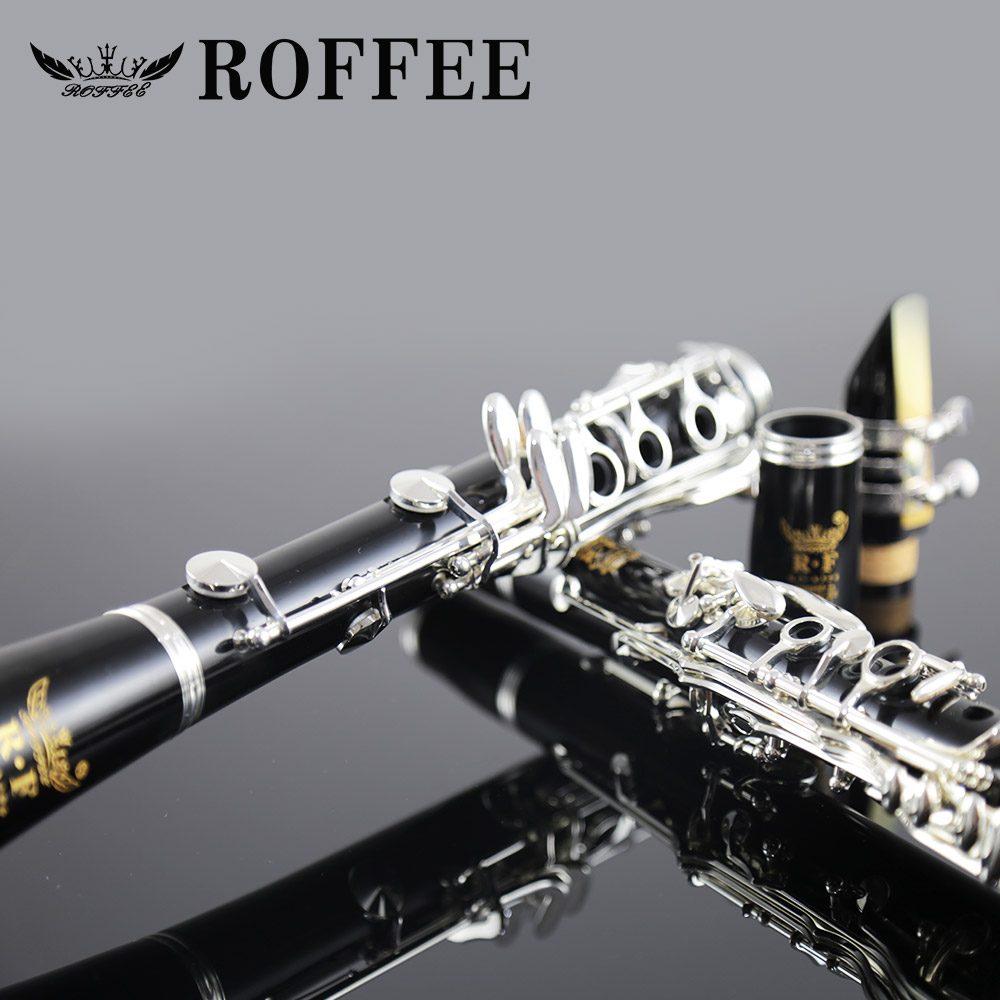 ROFFEE Beginner Level Bakelite Nickel Plated 17 Keys Bb Tone Clarinet