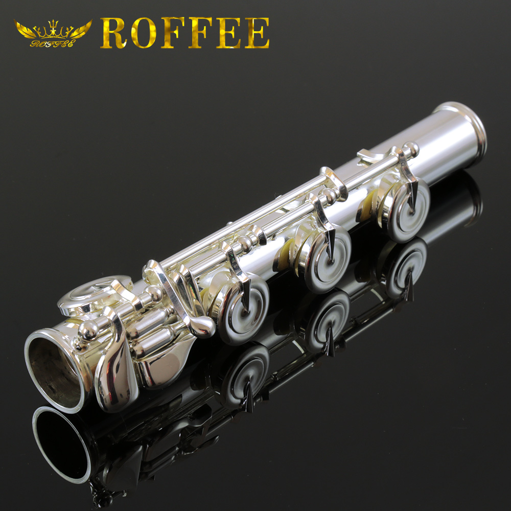 ROFFEE Professional Performance Level Nickel Silver Body Sterling Silver Mouthpiece Silver Plated Keys 17 Open Holes Flute