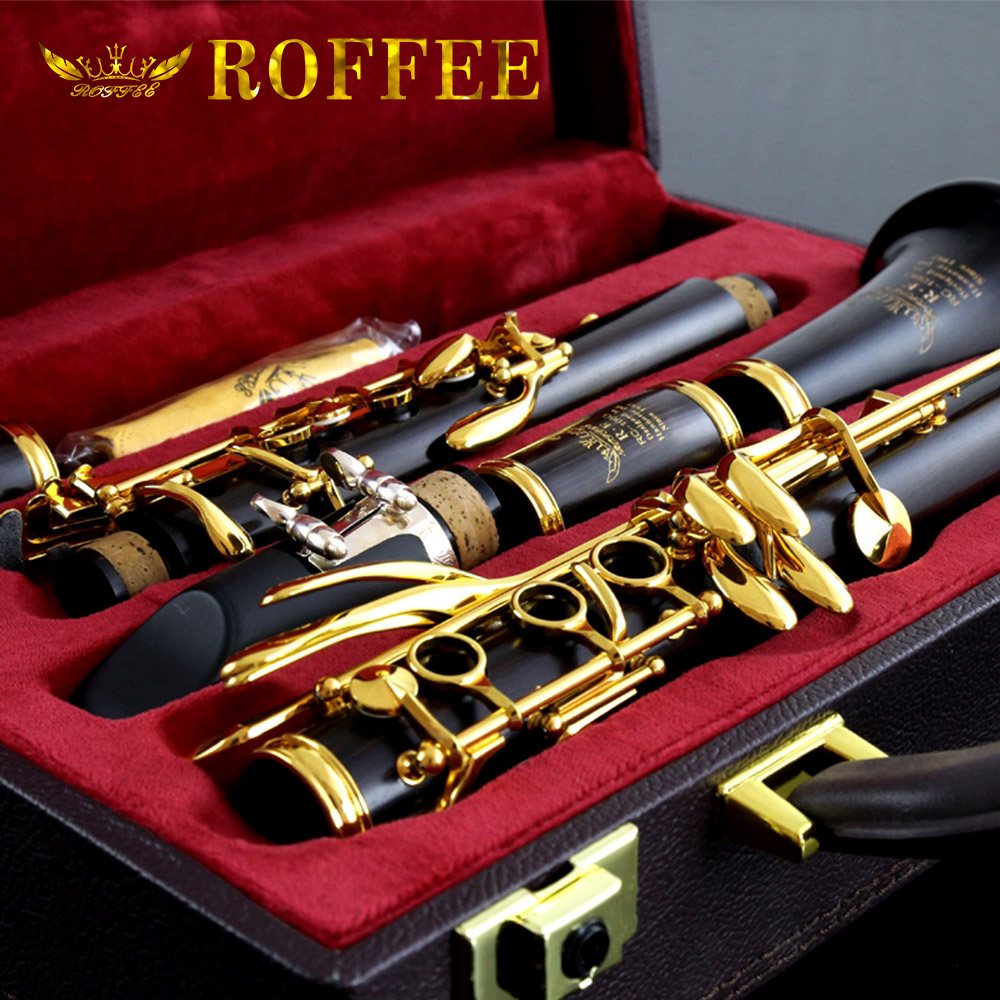 ROFFEE Professional Performance Level Ebony Wood 18K Gold Plated 18 Keys Bb Tone Clarinet