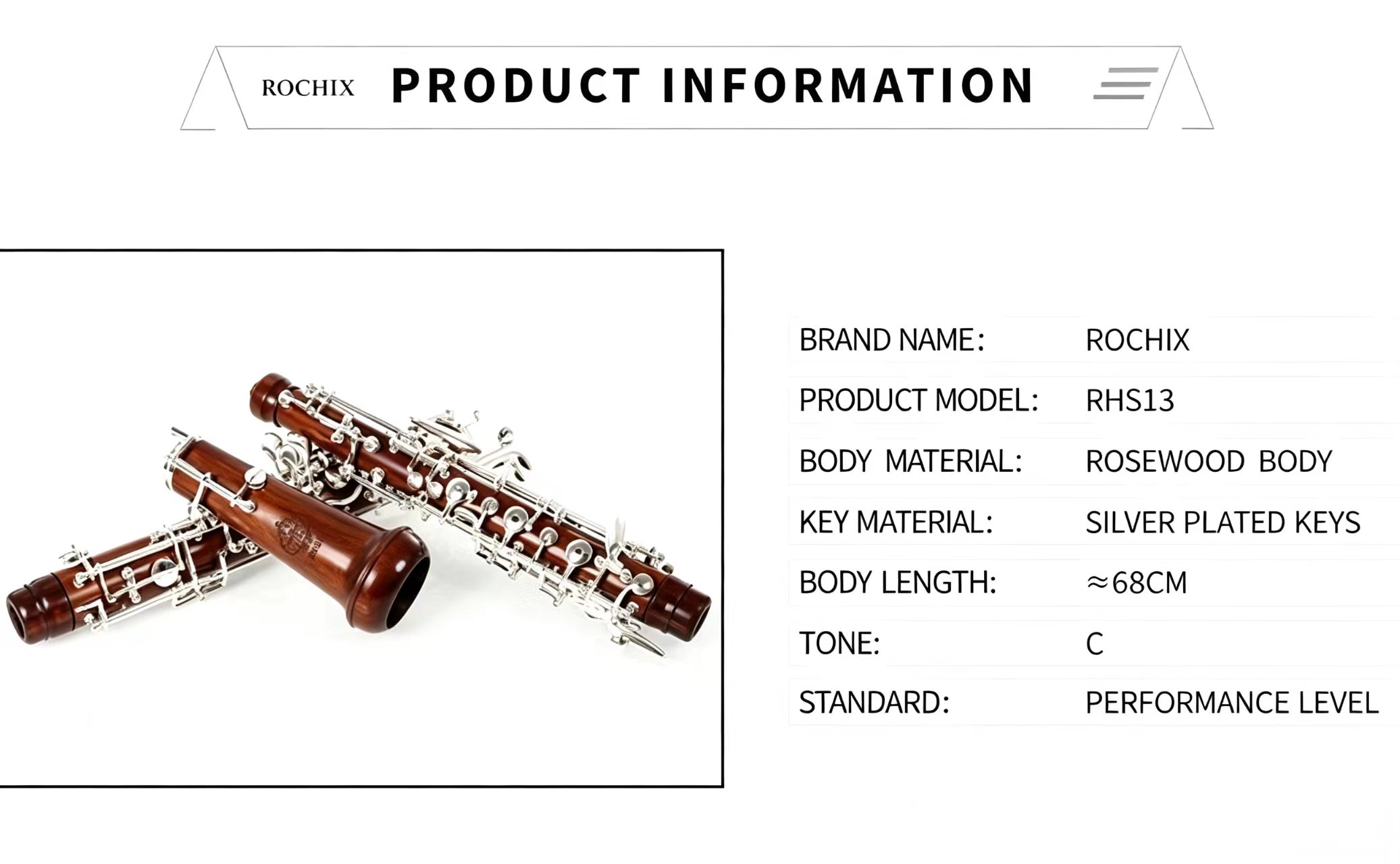 Rochix Beginner Level Redwood Body Silver Plated Semi Automatic Oboe(Out of stock)