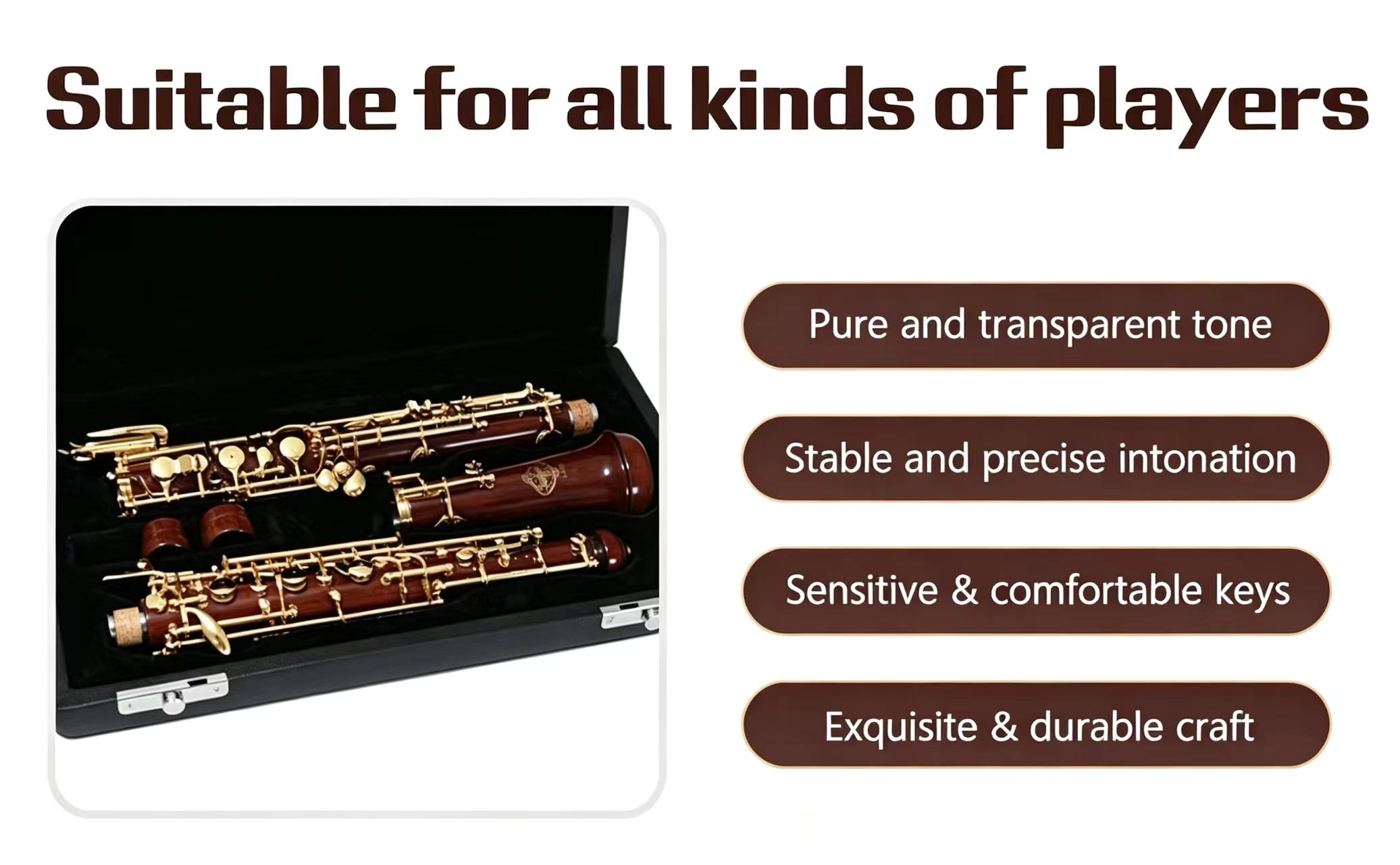 Rochix Beginner Level Redwood Body 18K Gold Plated Key Professional Performance Level Oboe(Out of stock)