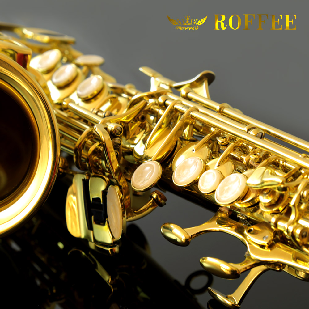 ROFFEE Professional Performance Level Children Small Bend Soprano Brass Bb Tone Saxophone