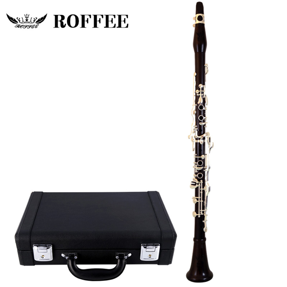 ROFFEE Professional Performance Level Ebony Wood Silver Plated 18 Keys 4 Rings G Tone German Style Clarinet