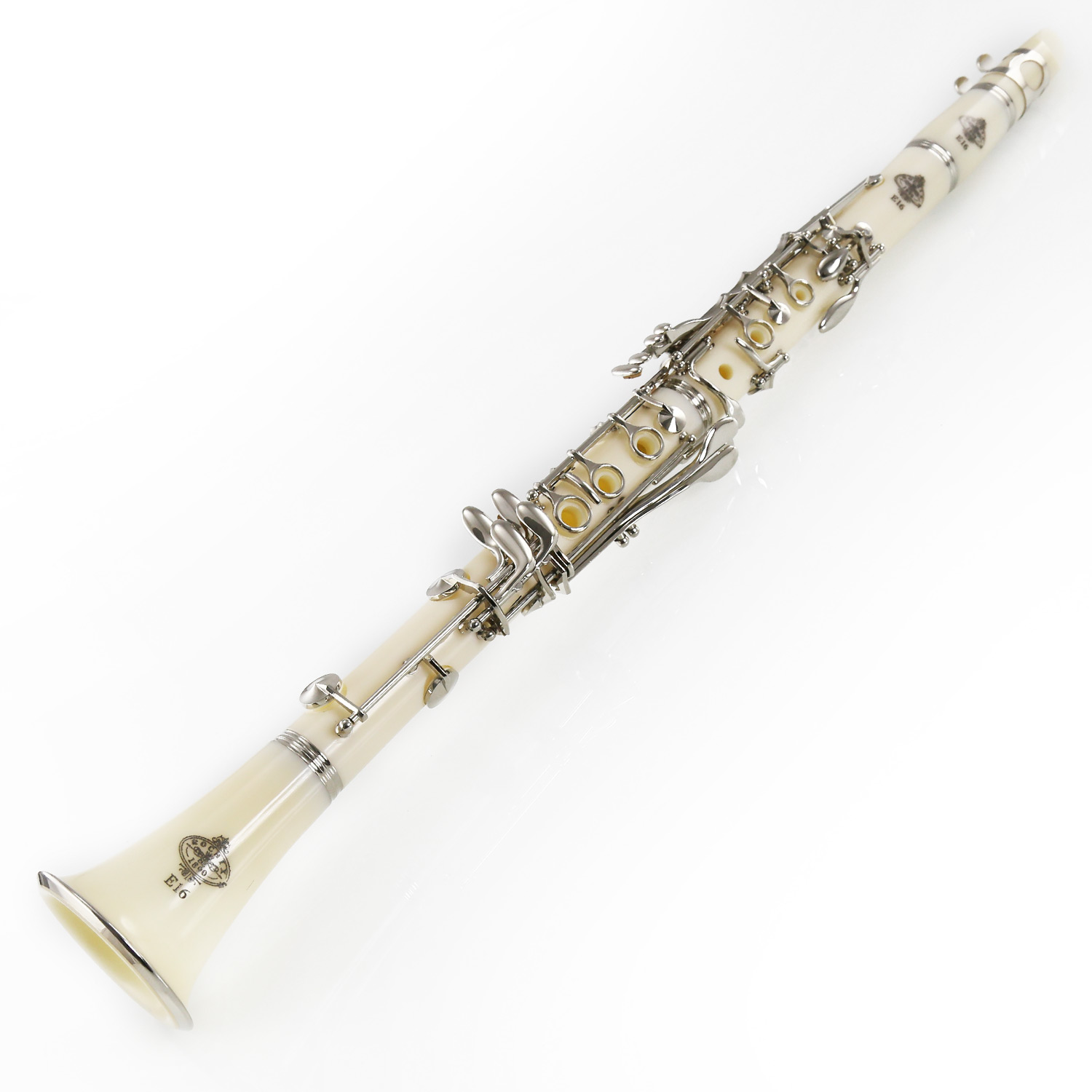 Rochix Clarinet Beginner Student Level White E16 B Flat ABS Nickel Plated 17 Keys Bb Tone with 2 Berrels,Case,5 Reeds,Mouthpiece and More