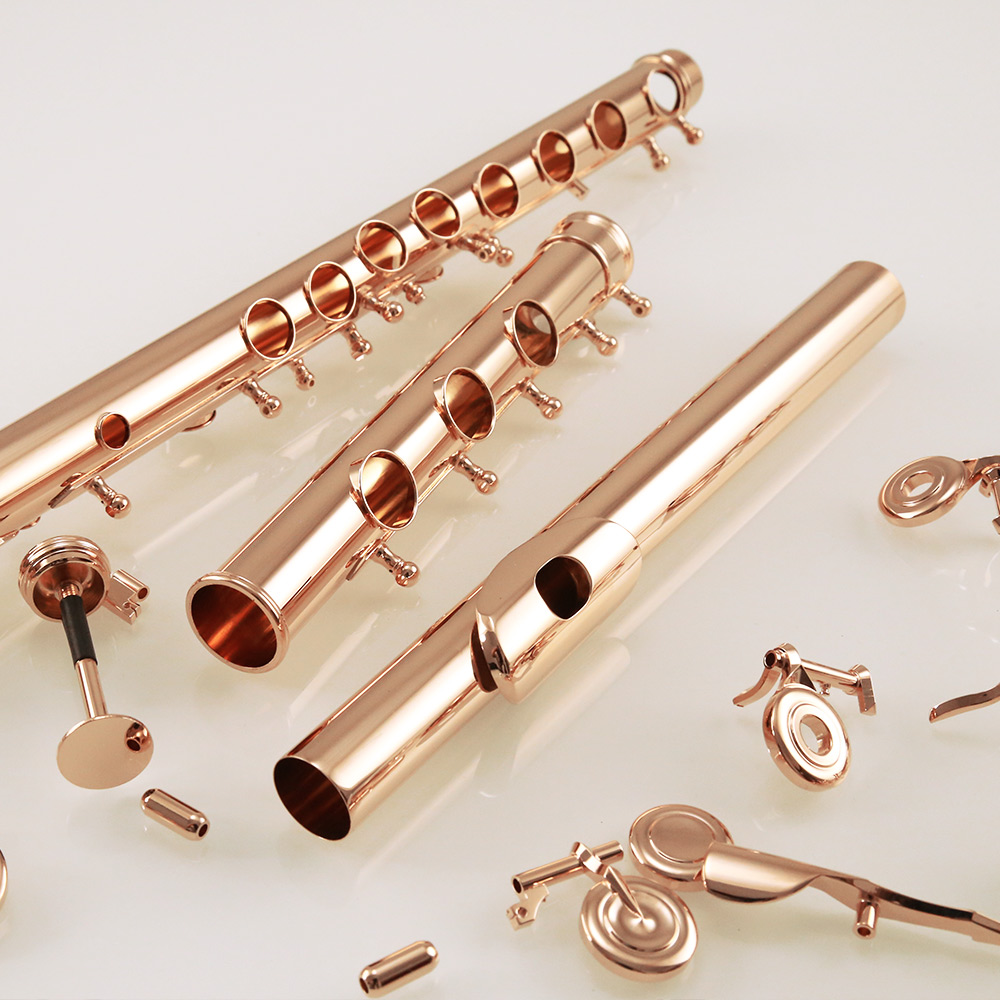 ROFFEE Professional Performance Level 17 Open Holes Rose Gold Plated Sterling Silver Flute