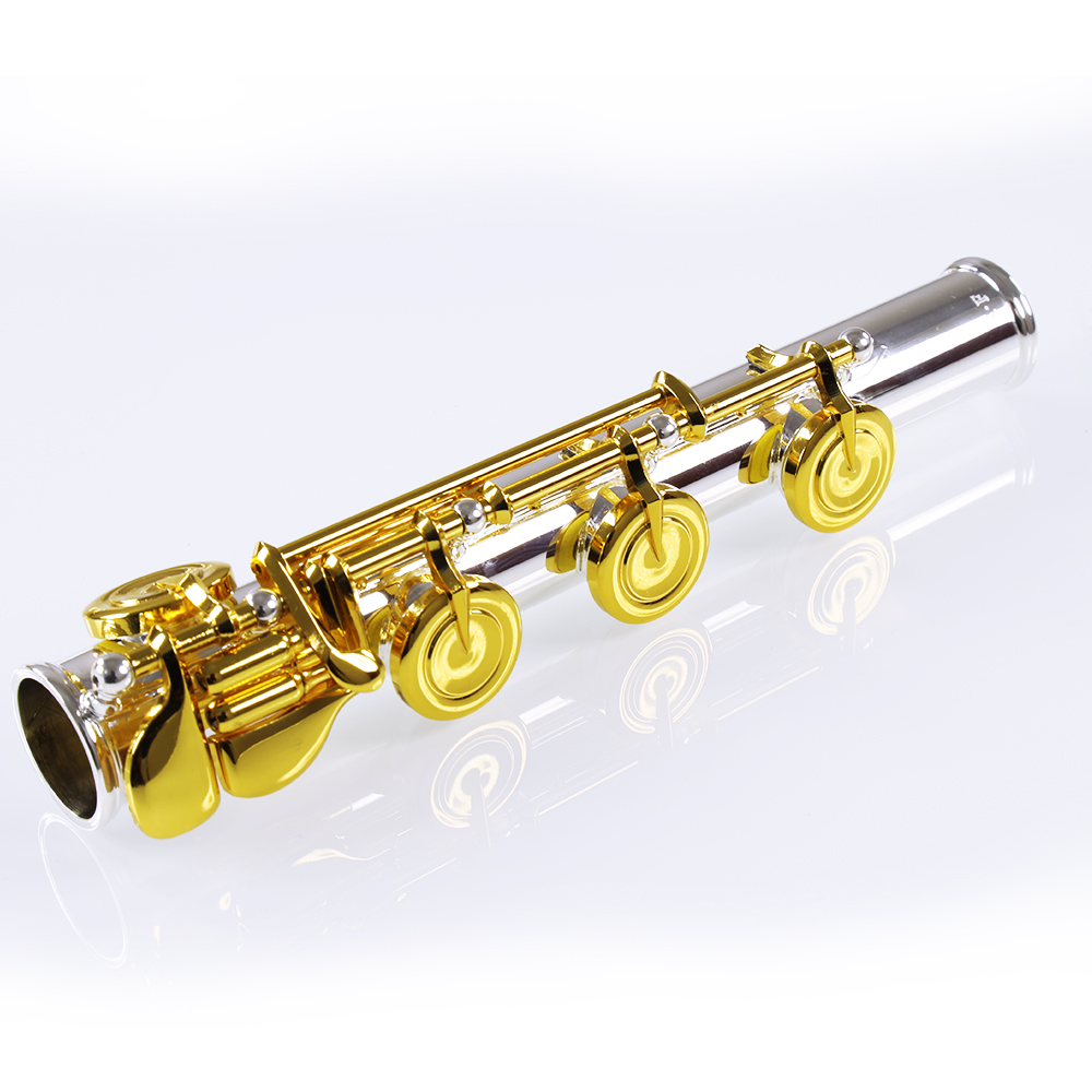 ROFFEE Cupronickel Body 17 Open Holes Inline Nickel Silver Mouthpiece Gold Plated Keys Silver Plated Flute