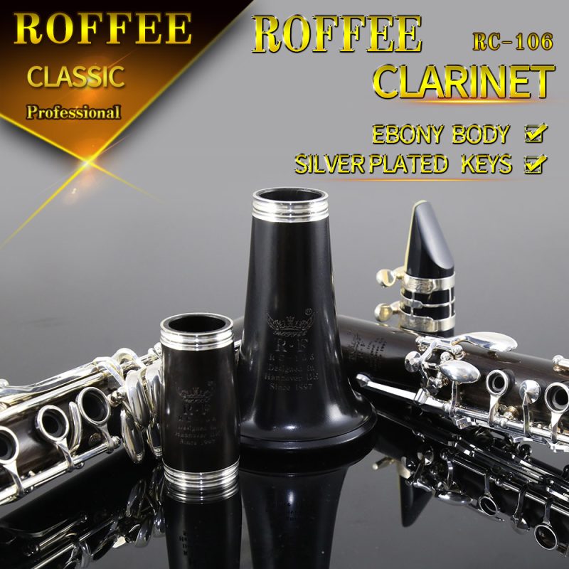 ROFFEE Professional Performance Level Ebony Wood Silver Plated 17 Keys Bb Tone Clarinet