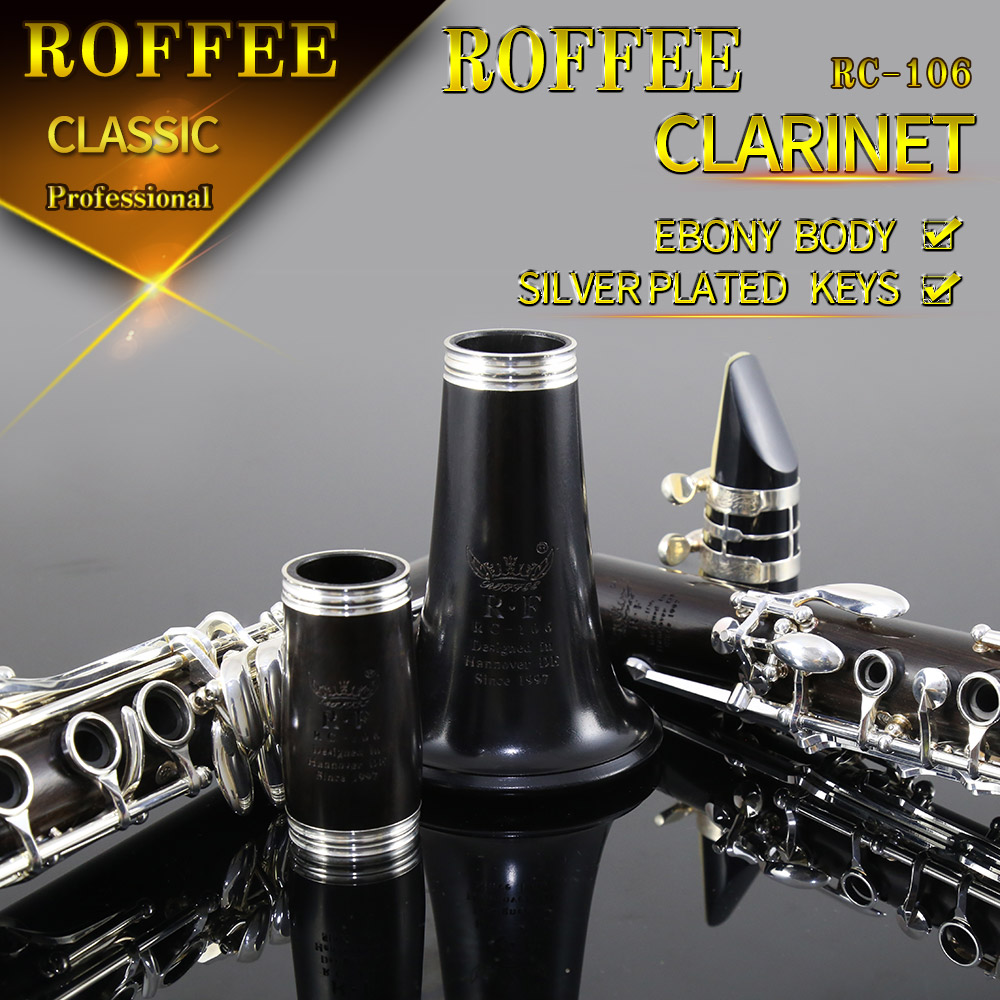 ROFFEE Professional Performance Level Ebony Wood Silver Plated 17 Keys Bb Tone Clarinet