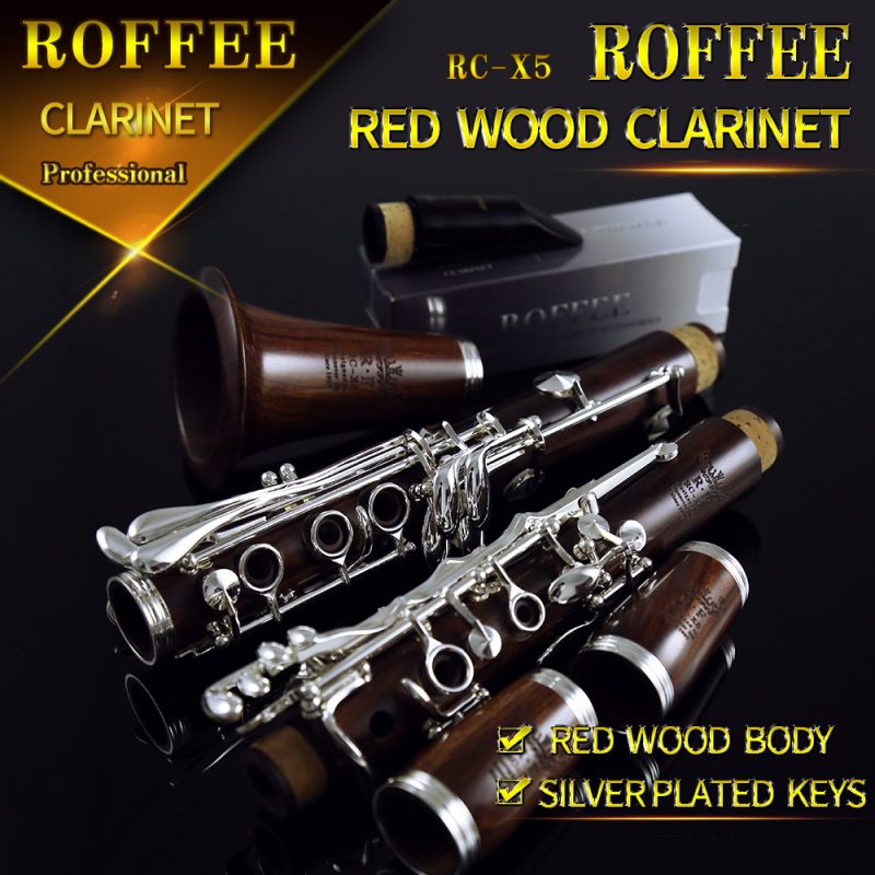 ROFFEE Beginner Level Redwood Body Silver Plated 17 Keys Bb Tone Clarinet
