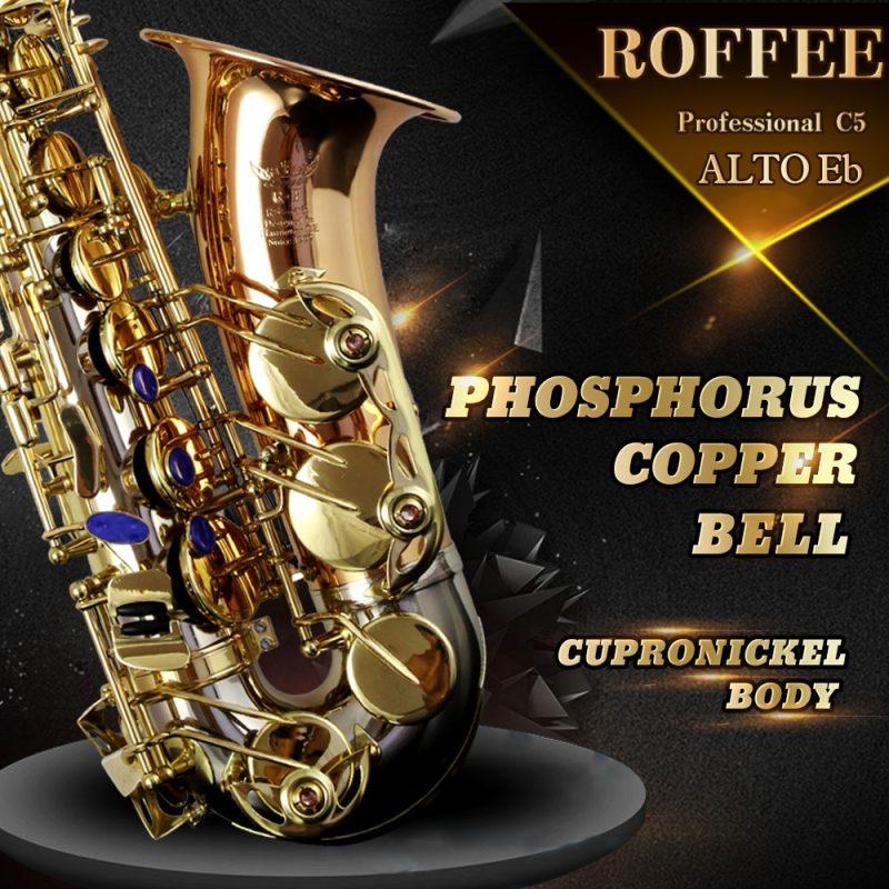 ROFFEE Professional Performance Level Alto Cupronickel Body with Phosphor Copper Bell Eb Tone Saxophone