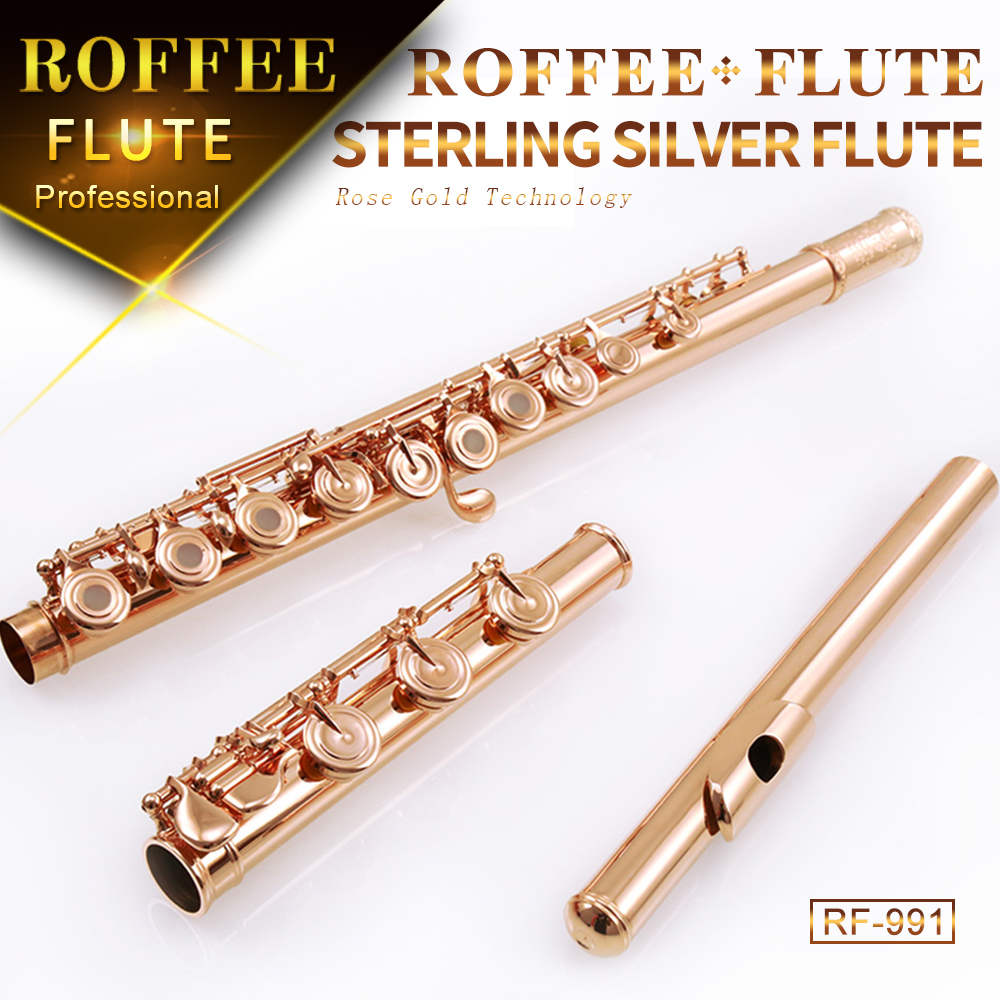 ROFFEE Professional Performance Level 17 Open Holes Rose Gold Plated Sterling Silver Flute