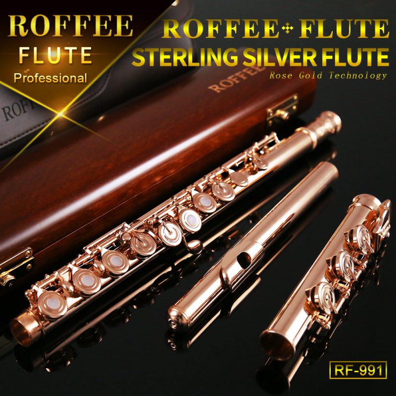 ROFFEE Professional Performance Level 17 Open Holes Rose Gold Plated Sterling Silver Flute