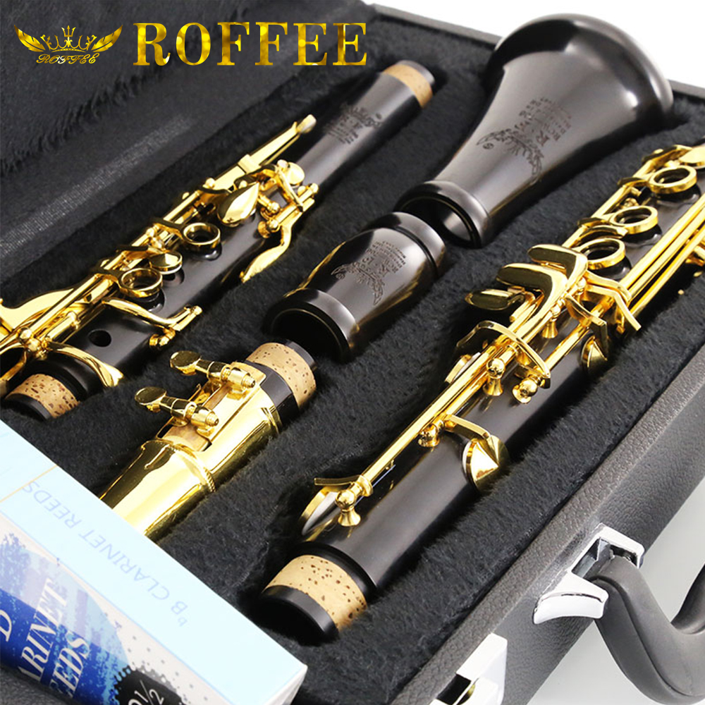 ROFFEE Professional Performance Level Ebony Wood Gold Plated A Tone Clarinet