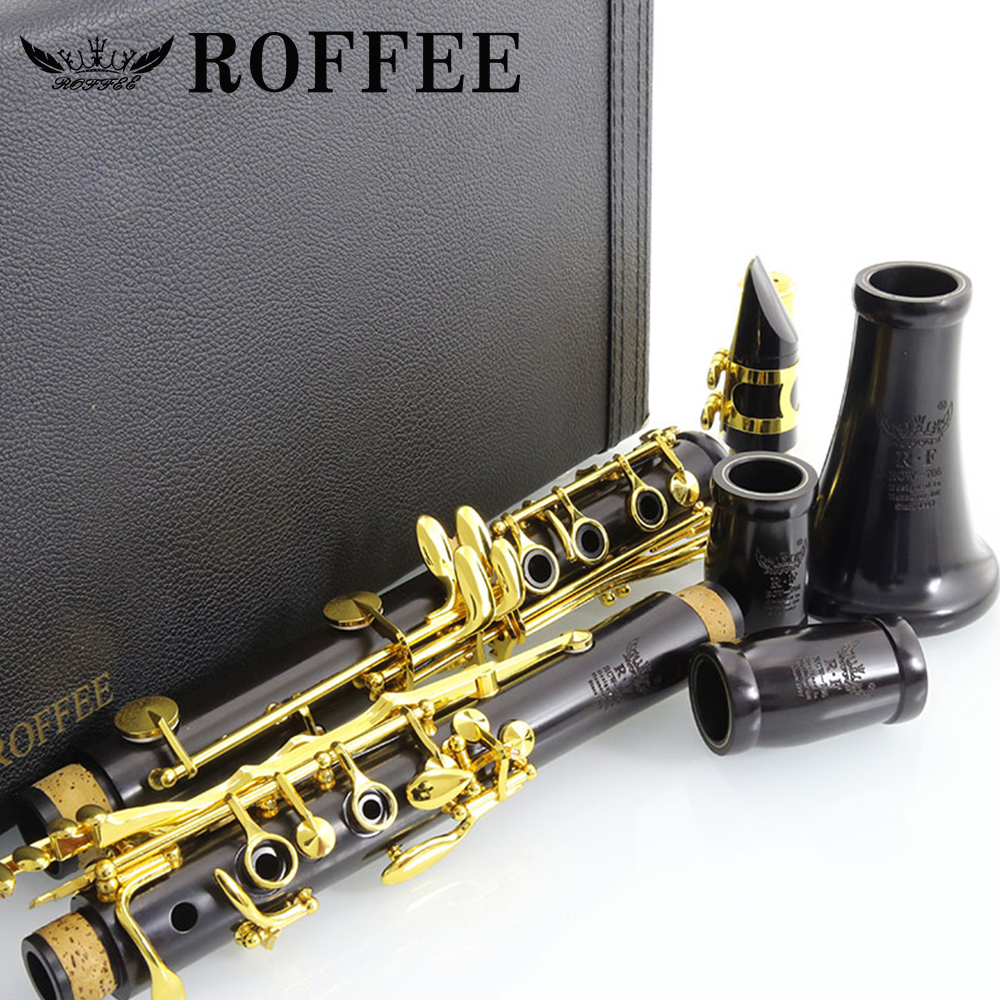ROFFEE Professional Performance Level Ebony Wood Gold Plated A Tone Clarinet