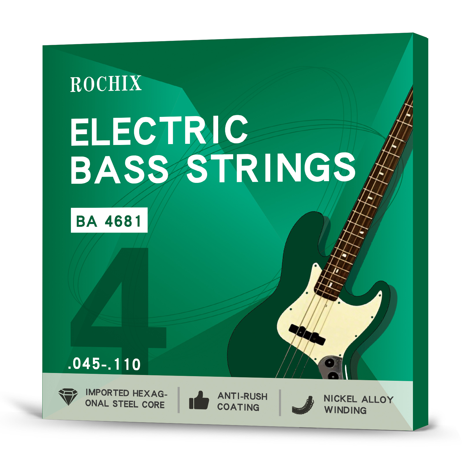 Professional Level Electric Bass Guitar Strings - BA 4681 4-String Set, Hexagonal Steel Core & Nickel-Plated Alloy Winding, Premium Tone for Pros
