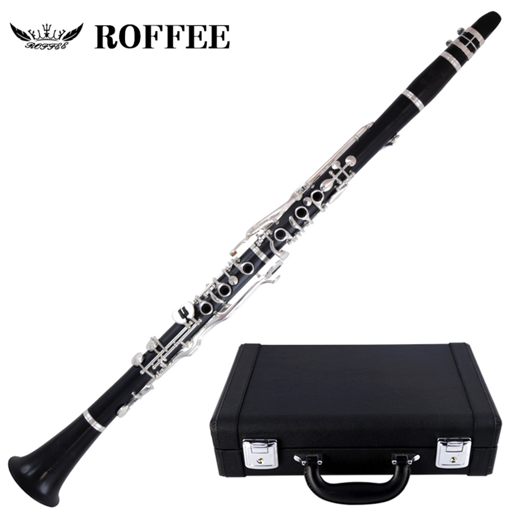 ROFFEE Professional Performance Level Ebony Wood Silver Plated 20 Keys 6 Rings G Tone Clarinet