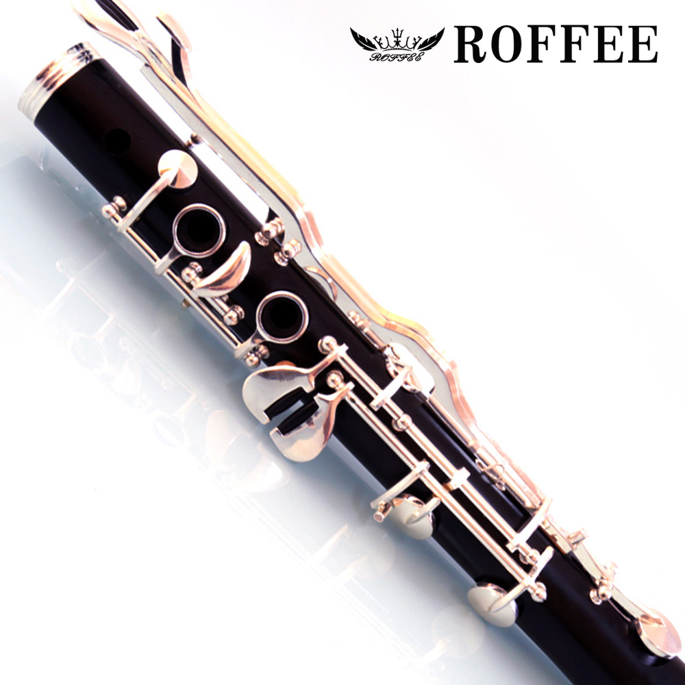 ROFFEE Professional Performance Level Ebony Wood Silver Plated 18 Keys 4 Rings G Tone German Style Clarinet