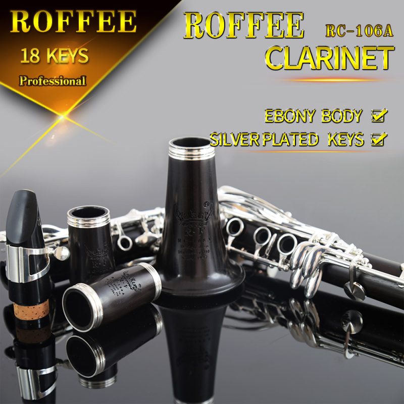 ROFFEE Professional Performance Level Ebony Wood Silver Plated 18 Keys Bb Tone Clarinet