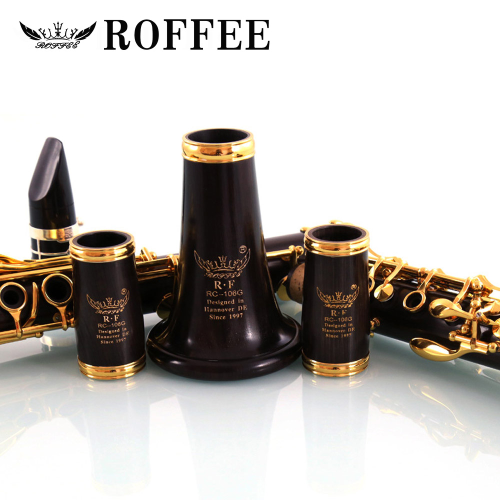 ROFFEE Professional Performance Level Ebony Wood 18K Gold Plated 18 Keys Bb Tone Clarinet